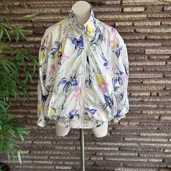 Vintage 90s Perry Sportswear Colorful Abstract Floral Bomber Jacket - Picture 11 of 12